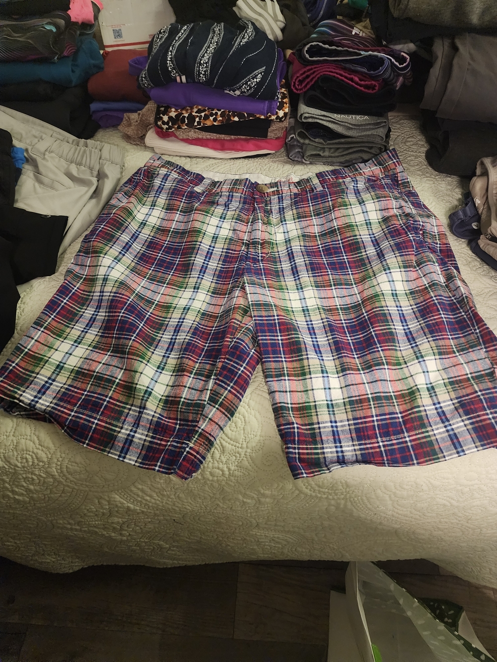 Stafford Multicolor Plaid Flat Front Shorts - Red, Blue, Green, White